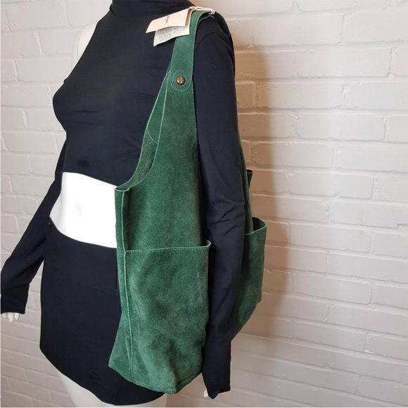 Free People Paris Suede Tote Bag Green Shoulder Leather Slouchy Tie Top BNWT - Picture 2 of 14